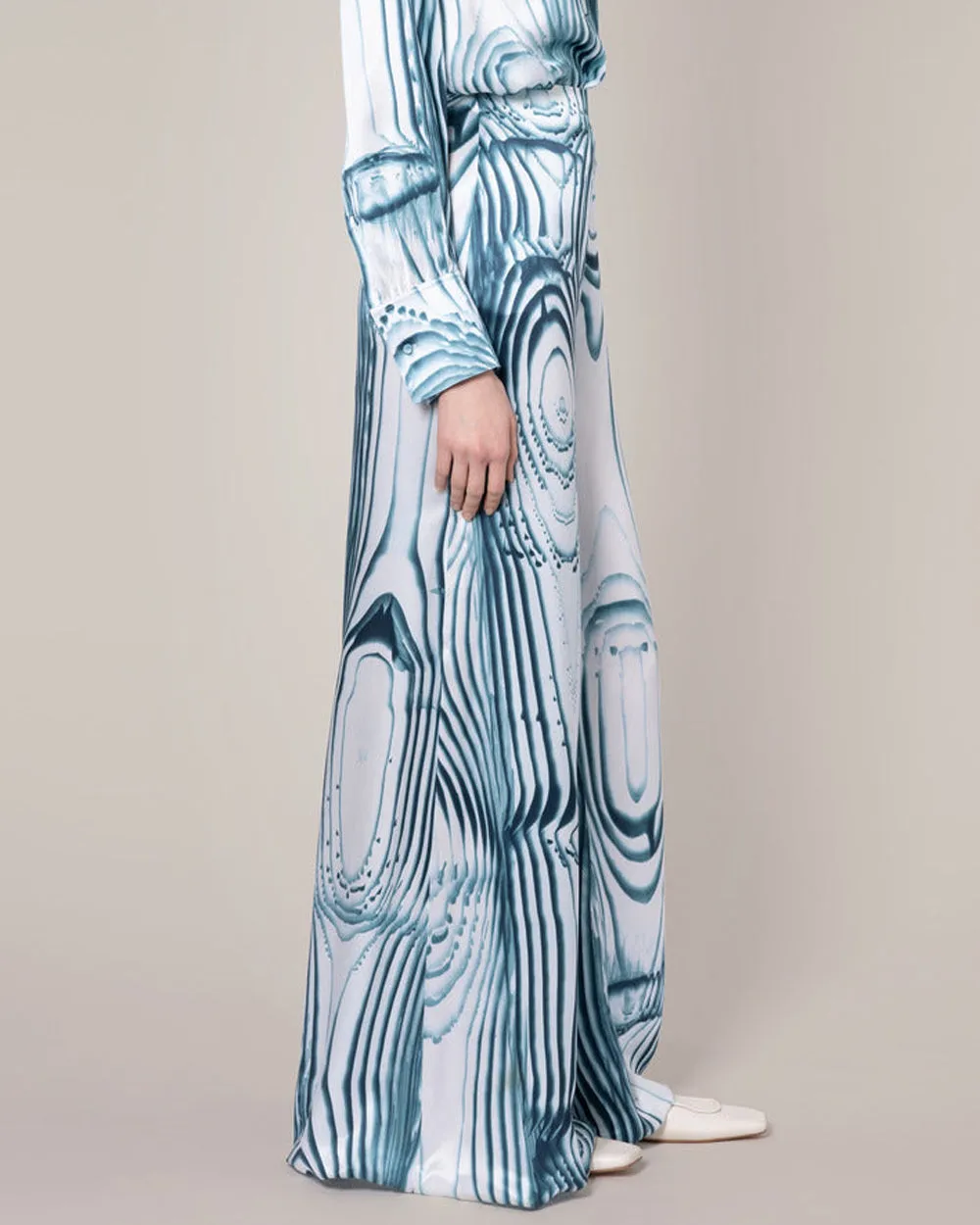 Blue Printed Arneau Wide Leg Trouser