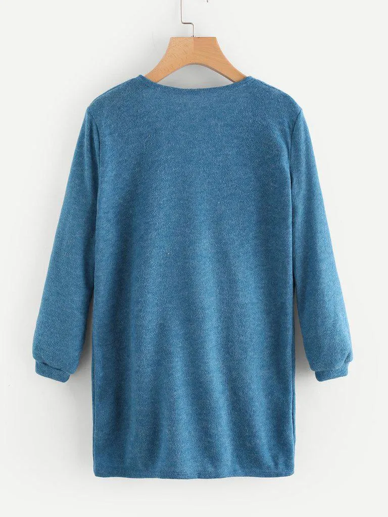 Elastic Cuff Cardigan With Pockets