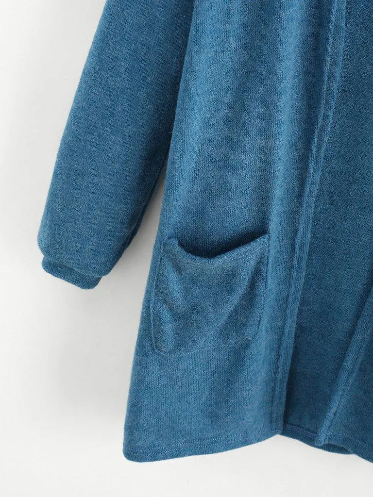 Elastic Cuff Cardigan With Pockets