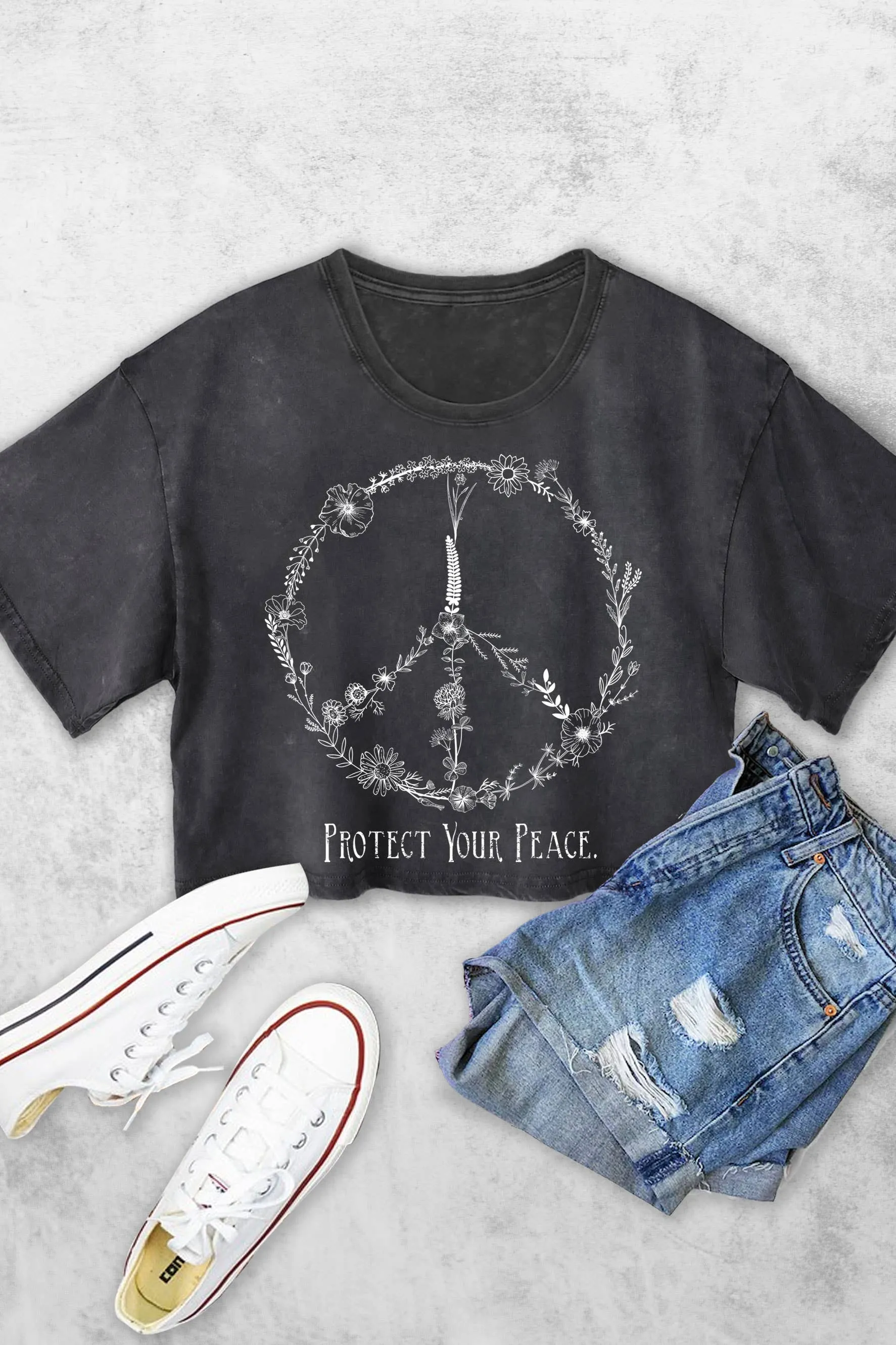 Floral Peace Graphic Crop Tee