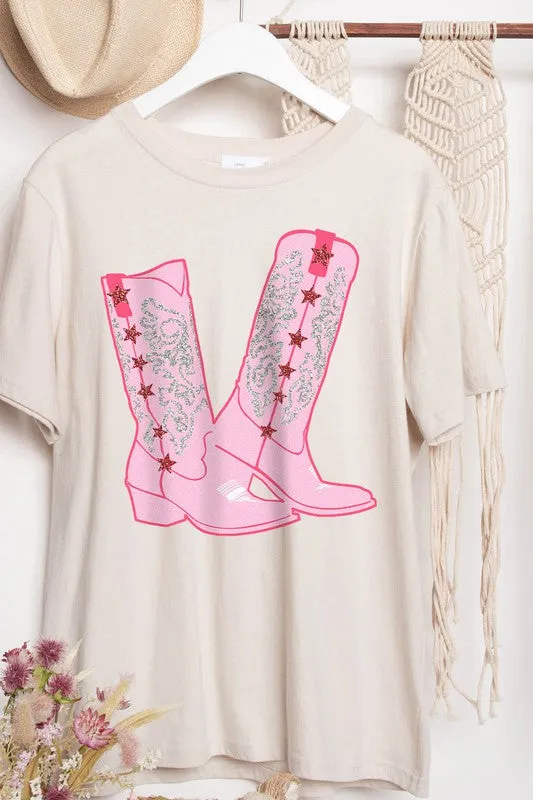 GLITTER WESTERN BOOT GRAPHIC TEES