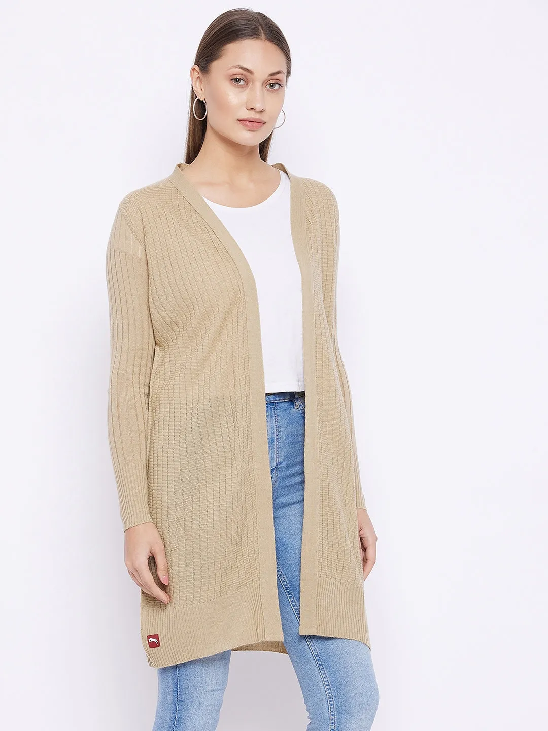 JUMP USA Women Solid Longline Open Front Shrug