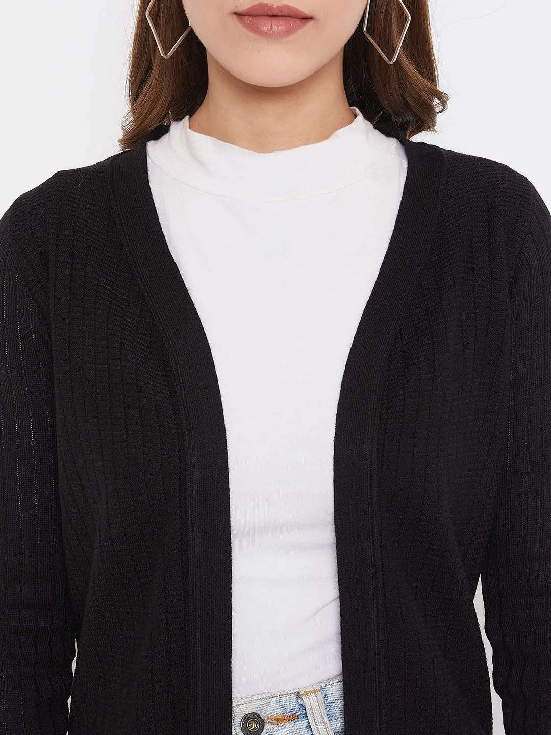 JUMP USA Women Solid Longline Open Front Shrug