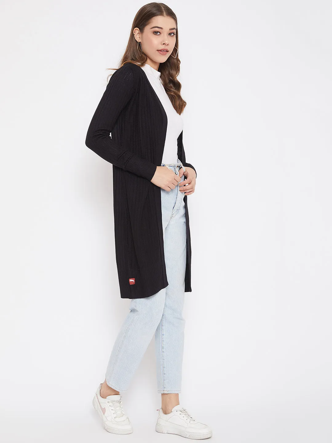 JUMP USA Women Solid Longline Open Front Shrug