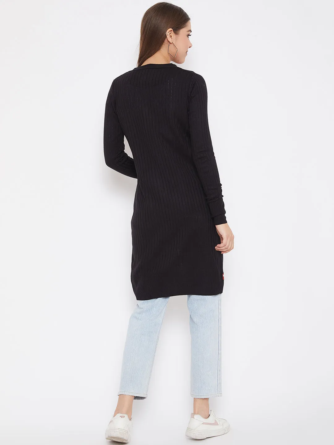 JUMP USA Women Solid Longline Open Front Shrug
