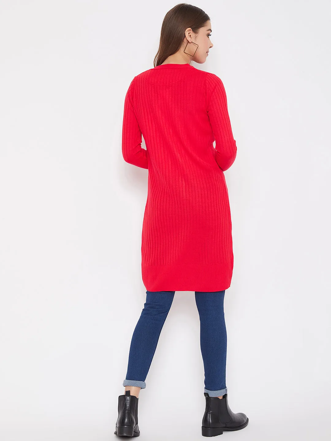 JUMP USA Women Solid Longline Open Front Shrug