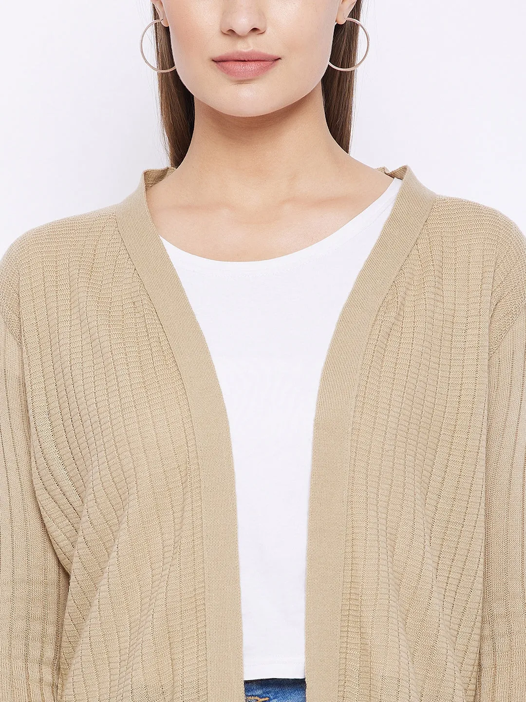 JUMP USA Women Solid Longline Open Front Shrug