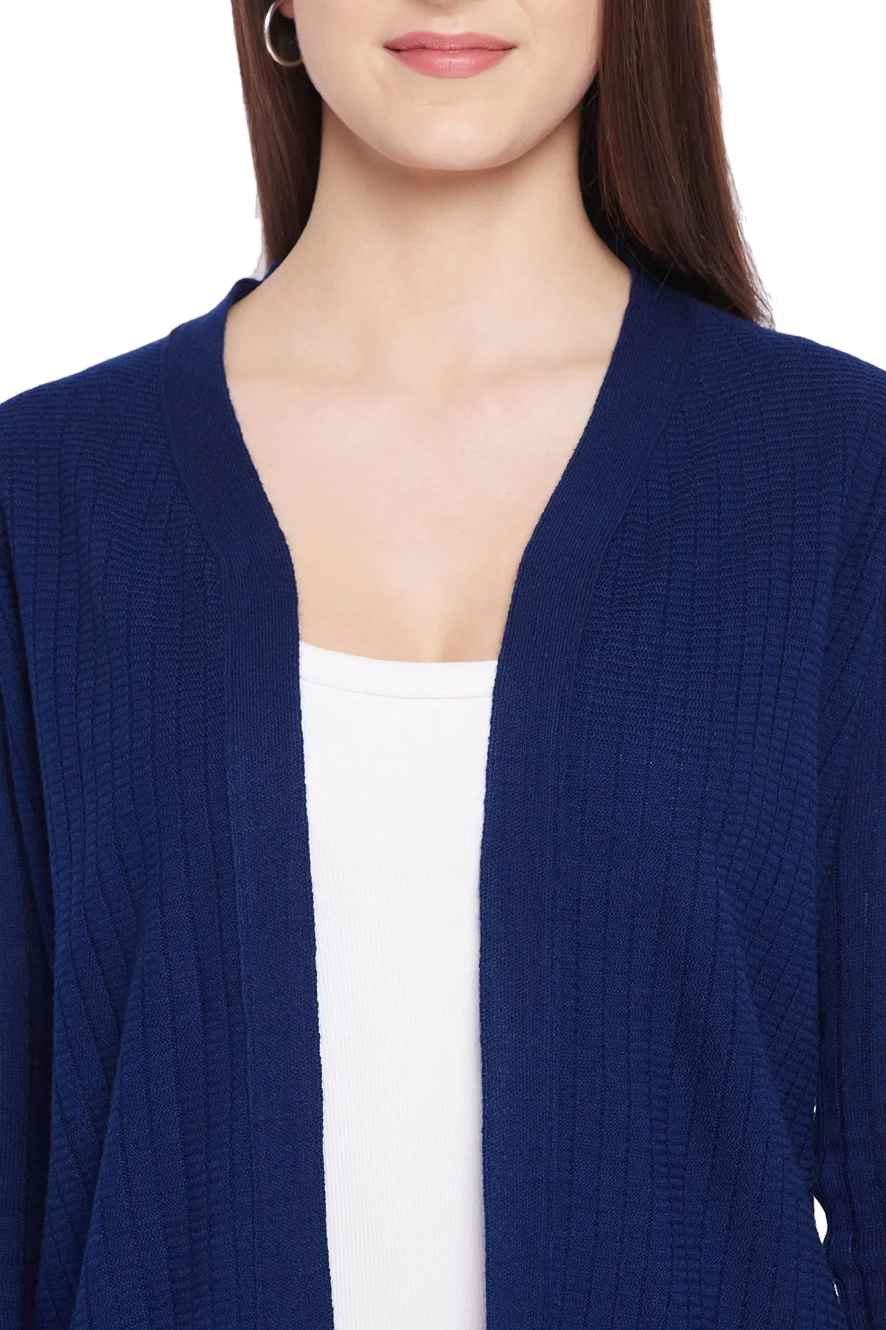 JUMP USA Women Solid Longline Open Front Shrug