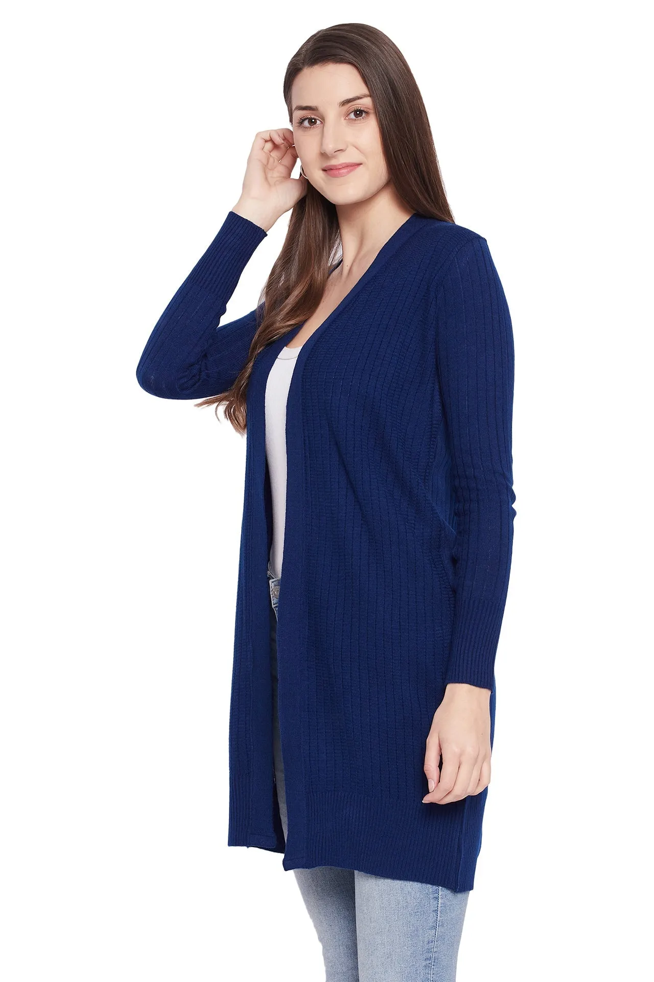 JUMP USA Women Solid Longline Open Front Shrug