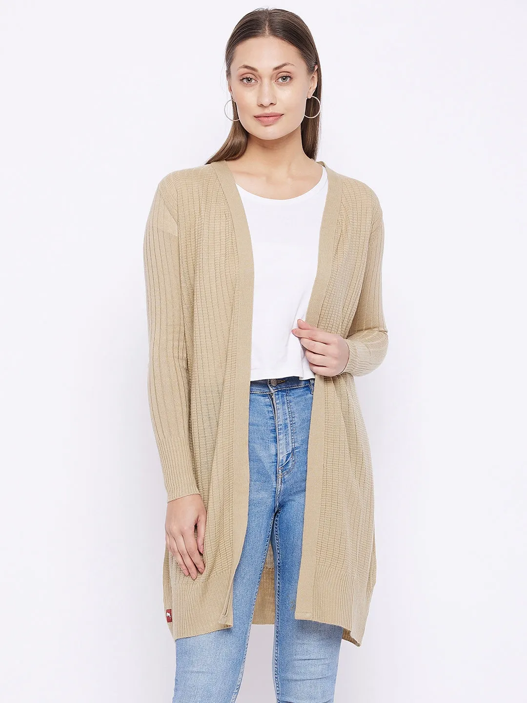 JUMP USA Women Solid Longline Open Front Shrug