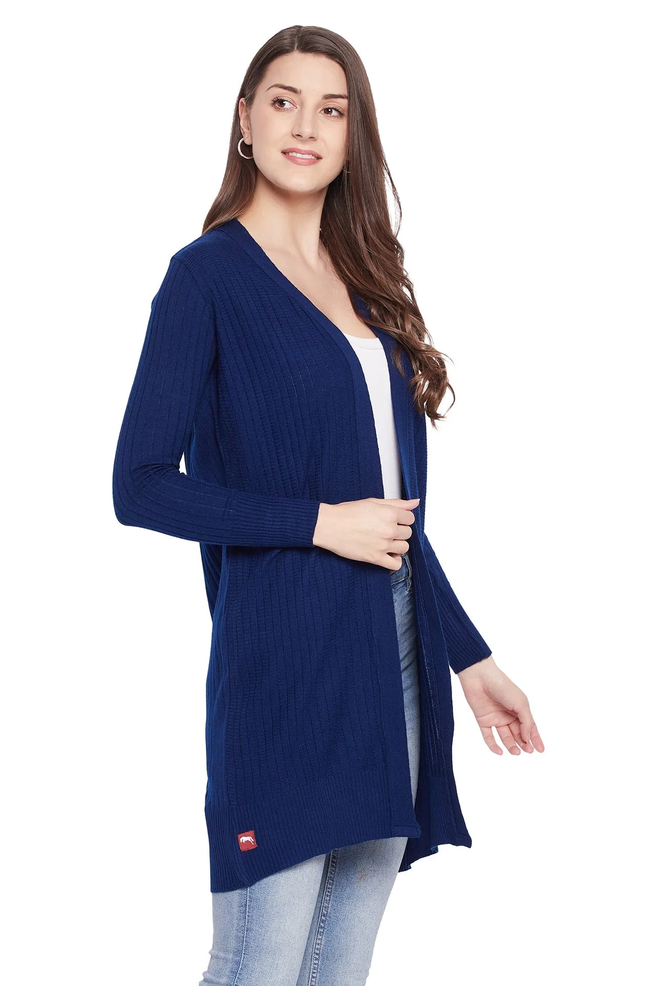 JUMP USA Women Solid Longline Open Front Shrug
