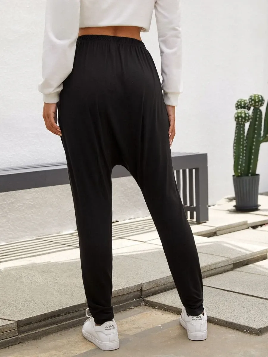 Knot Front Solid Harem Pants