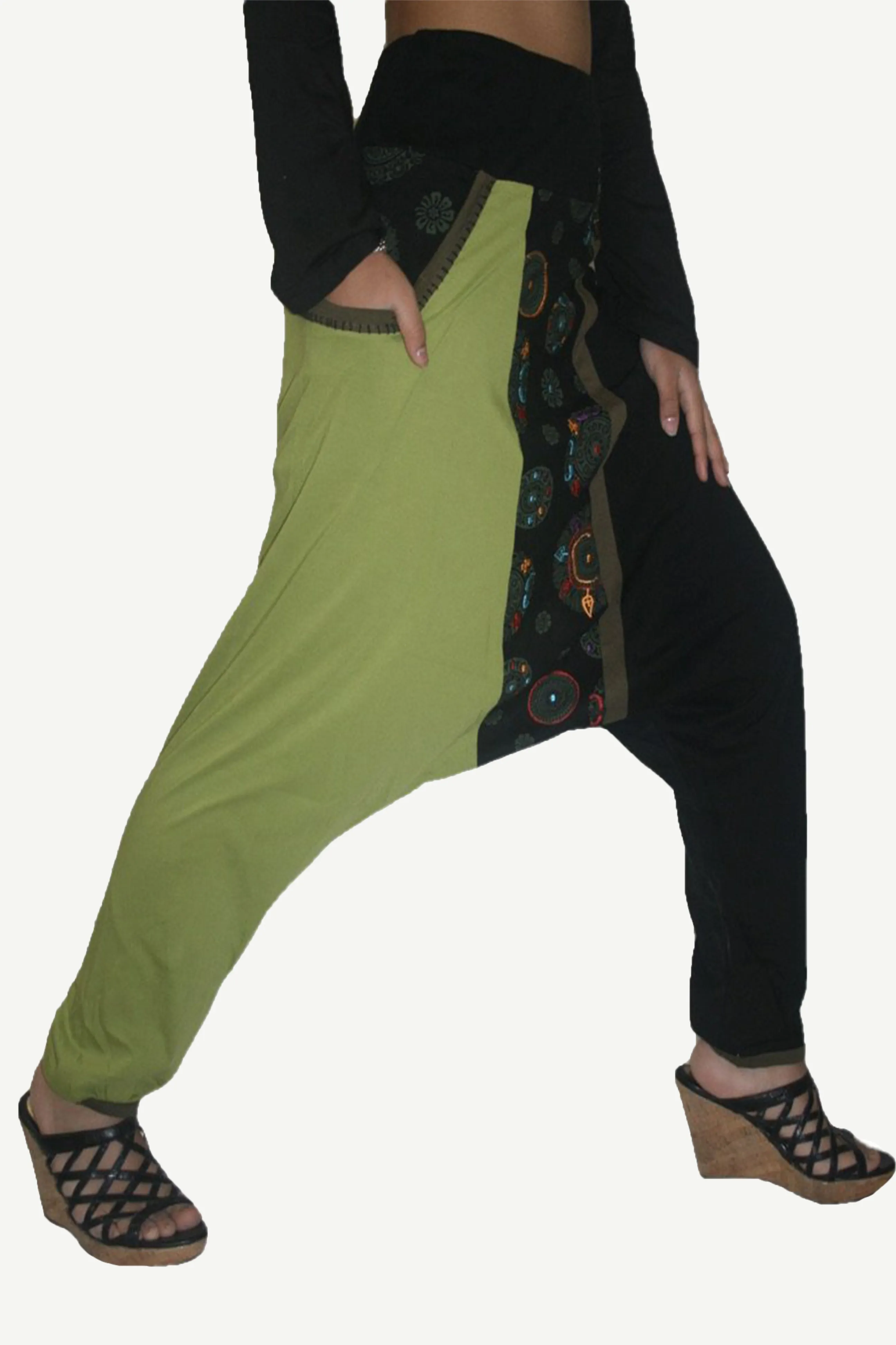 LPS 574 Bohemian Funky Hippie Knit Cotton Afghani Harem Pant Trouser