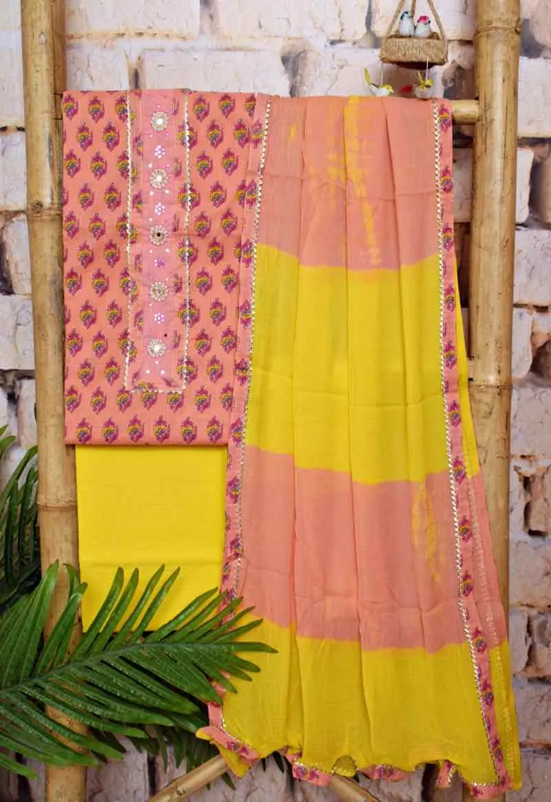 Peach Cotton Customised Jaipuri Block Print Set