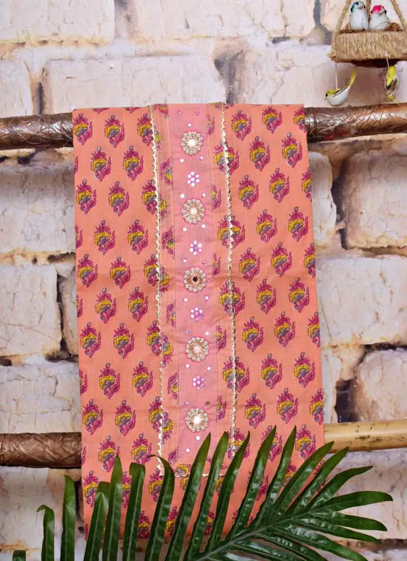 Peach Cotton Customised Jaipuri Block Print Set