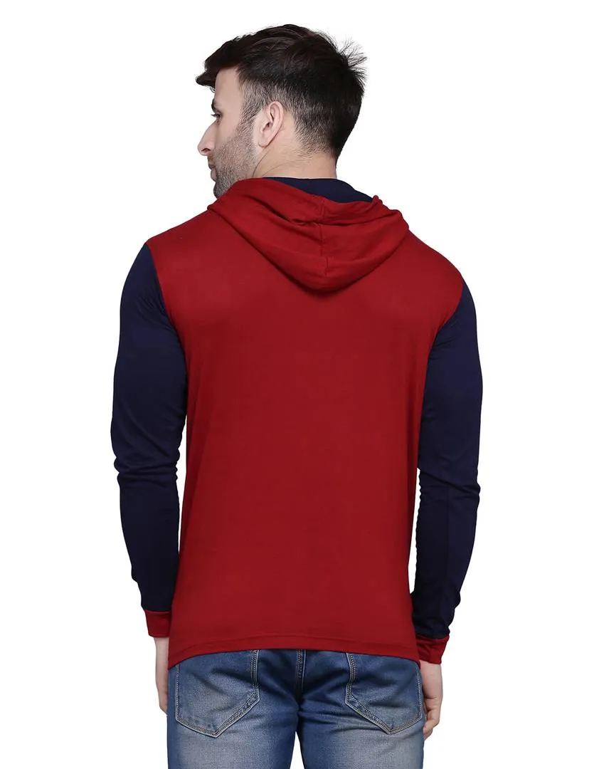 Stylish Cotton Blend Maroon Solid Hooded T-shirt For Men