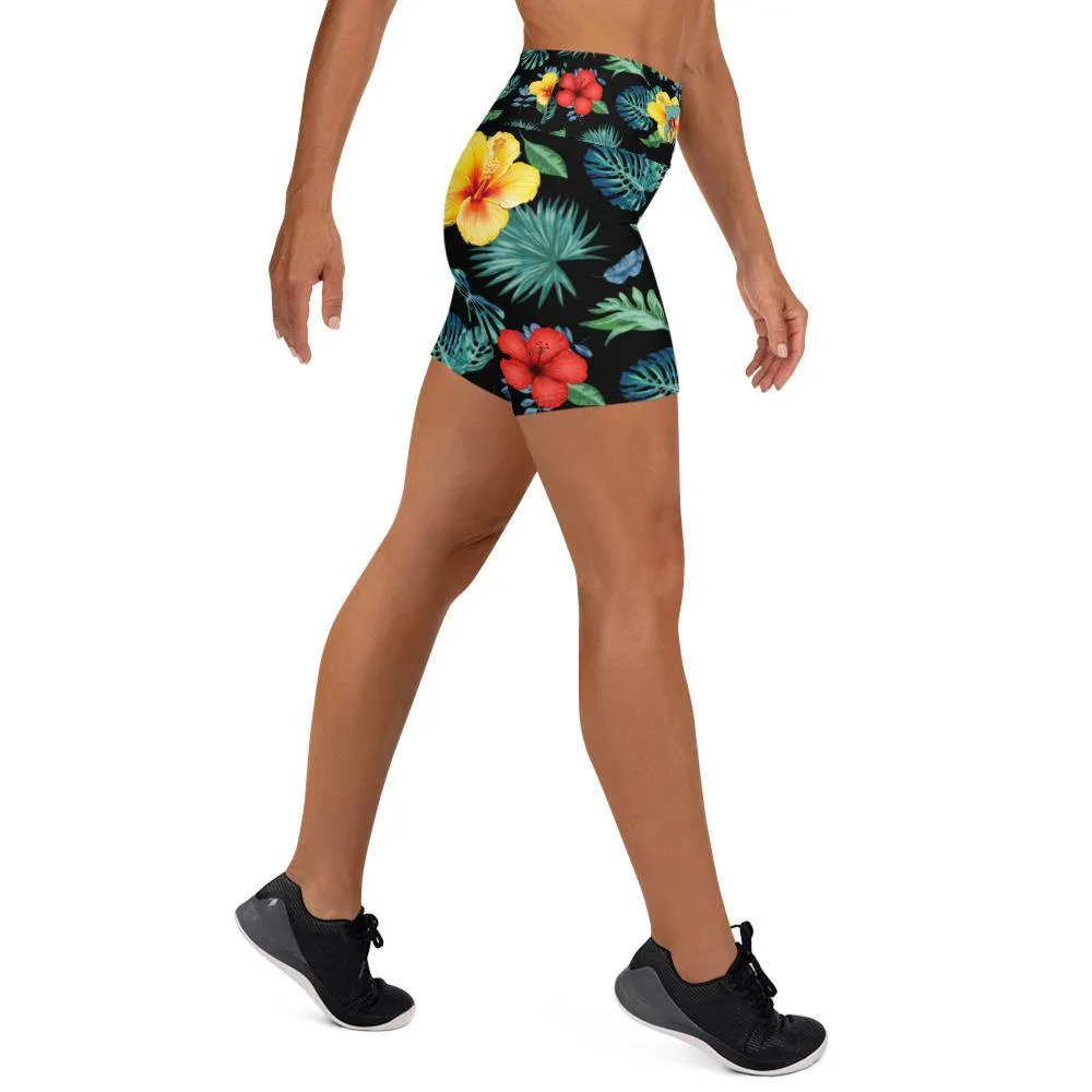 Tropical Hibiscus Performance Shorts Black
